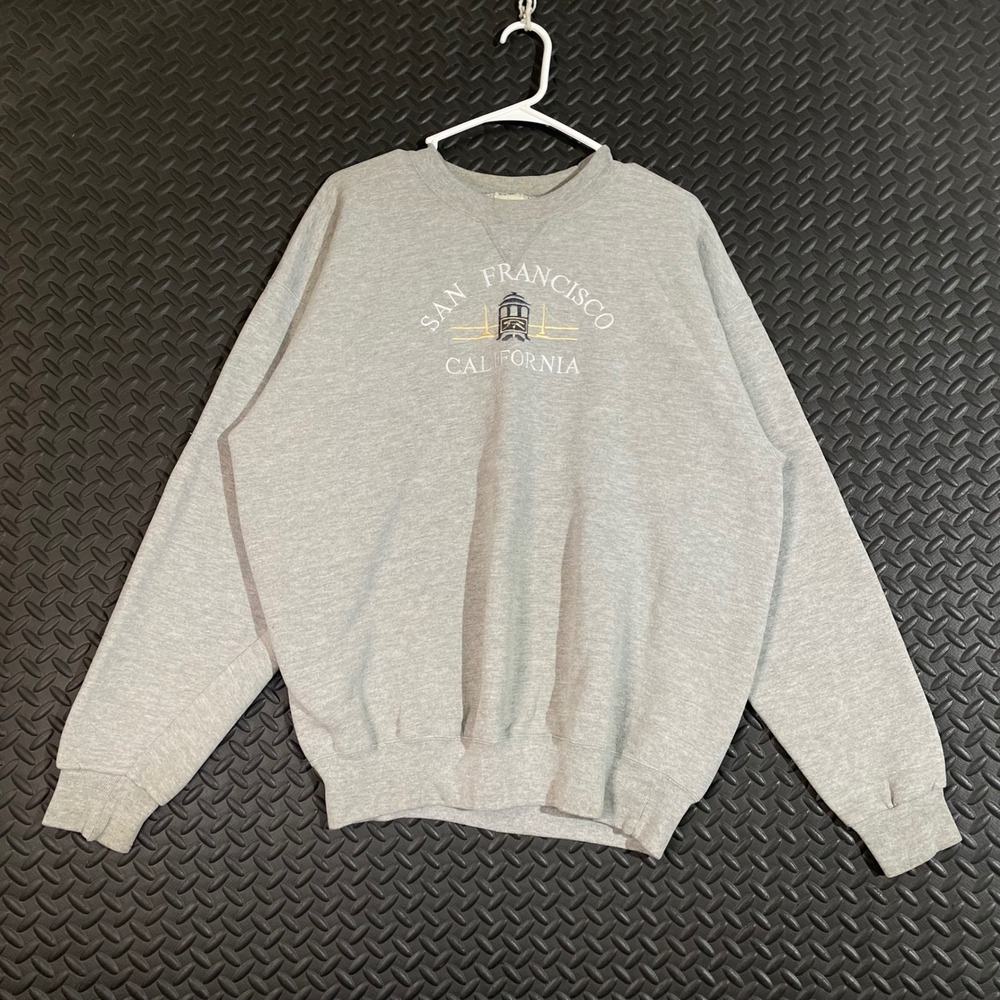 Vintage M.J. Soffe Light Gray San Francisco California Crewneck Sweater Men's XL